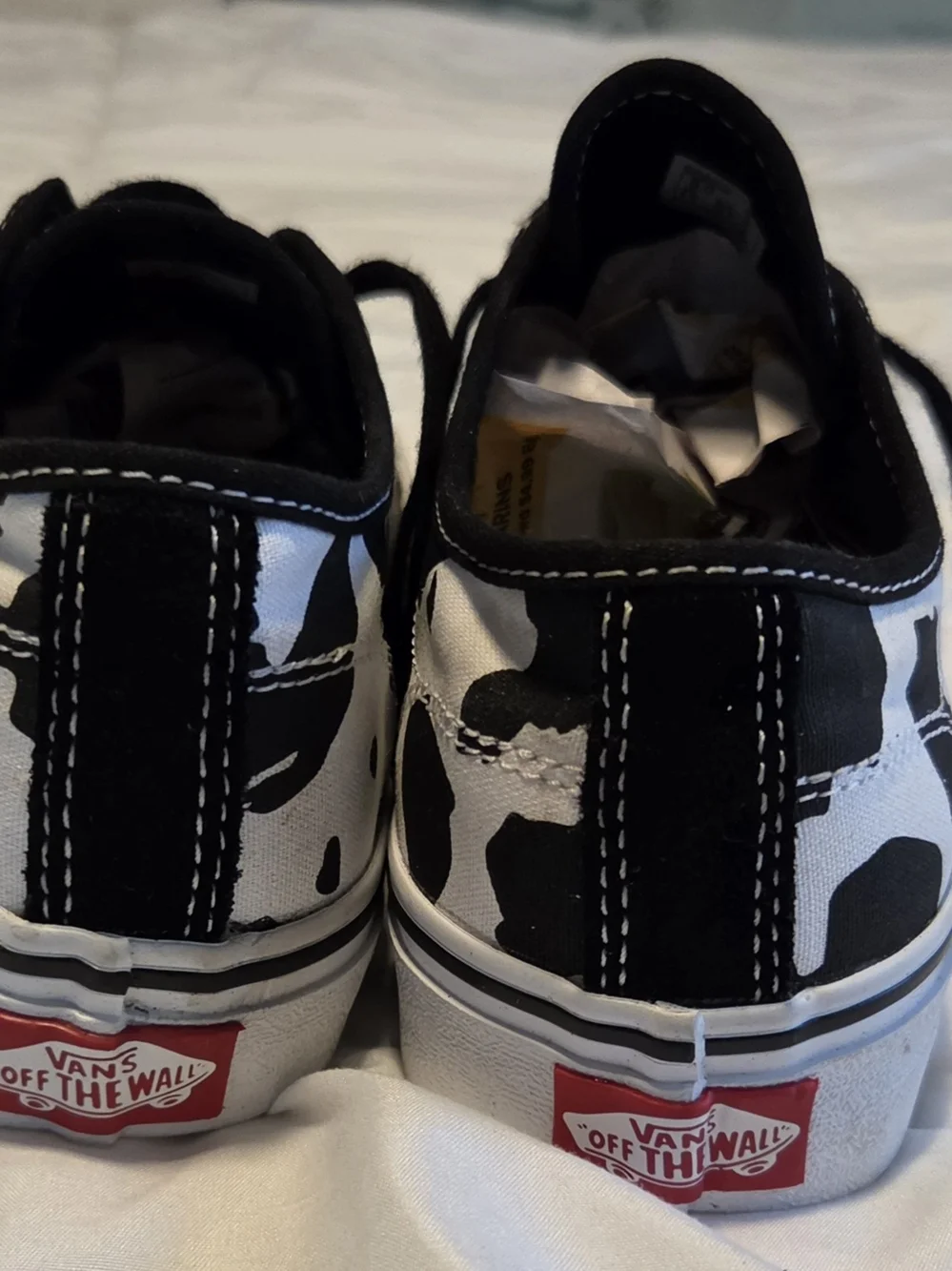 Vans Black and White Cow Pattern Low-Top Sneakers Womens Size 8